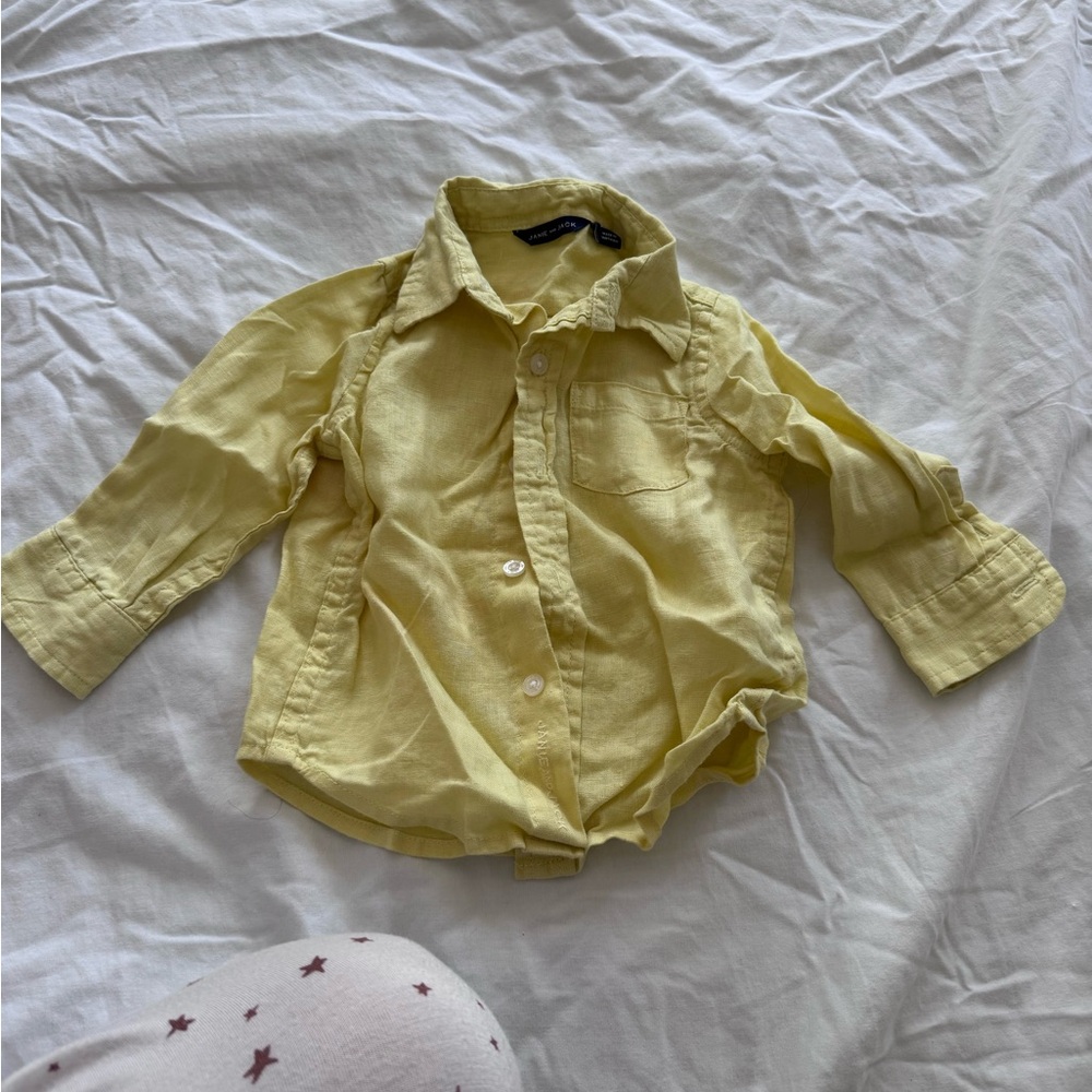 Janie and Jack Yellow  Linen Button-Up Shirt - Lightweight Long Sleeve